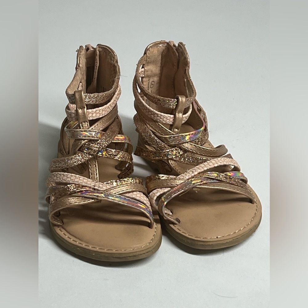 Self Esteem Girls Gladiator Sandals Glitter Strappy Open Toe  Zip Closure Size 7